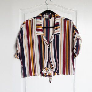 Shinestar Striped Front Tie Blouse